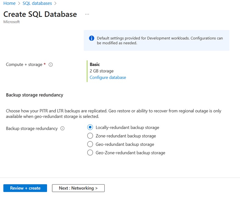 Configure pricing tier details to Setup Azure SQL Database