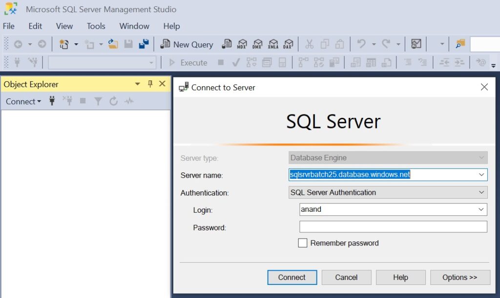 Connect Azure SQL Database - Connect SSMS