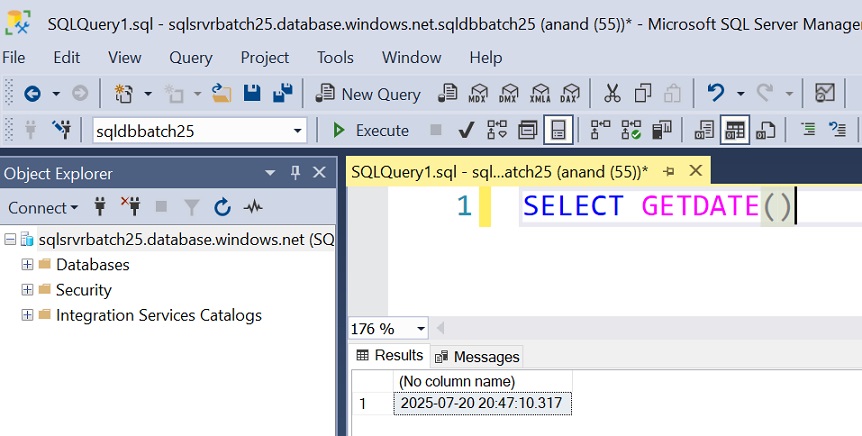 Connect Azure SQL Dataase - new window