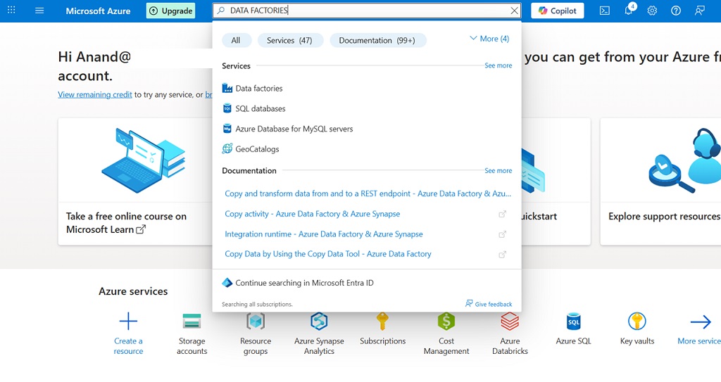 Create Azure Data Factory - Select Analytics and Data Factory