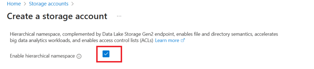 Enable ADLS for Azure Storage Account