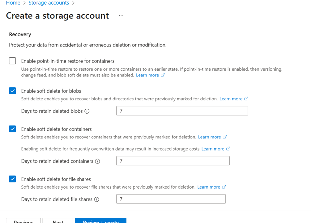 Configure Data for Azure Storage Account