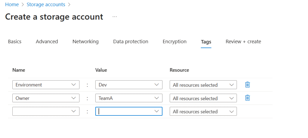 Add tags for Azure Storage Account