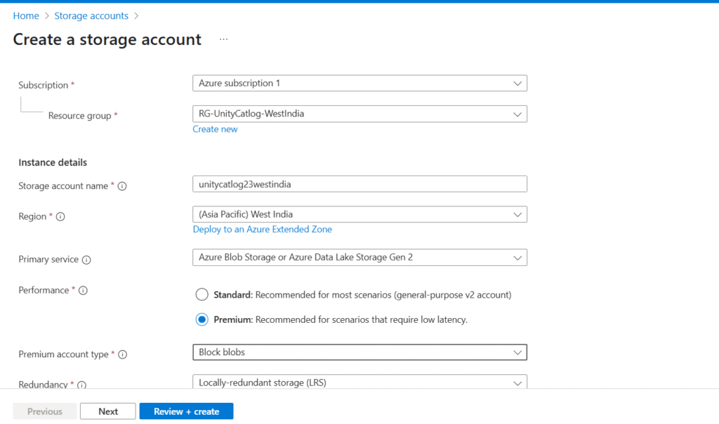 Unity Catalog Account Creation Process Create Storage Account
