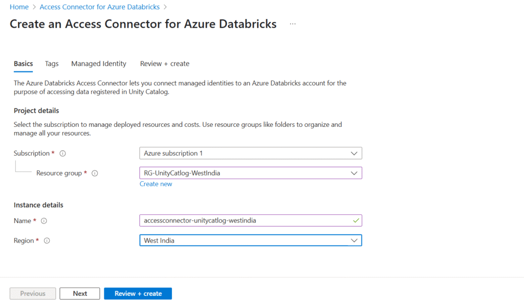 Unity Catalog Account Creation Process Create Access Connector