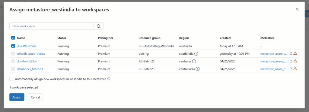 Unity Catalog Account Creation Process Assign workspace to metastore