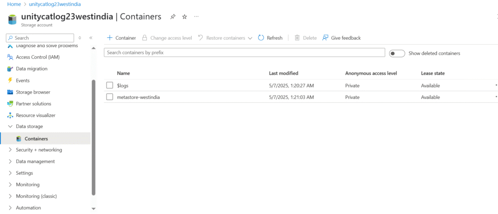 Unity Catalog Account Creation Process Create Container